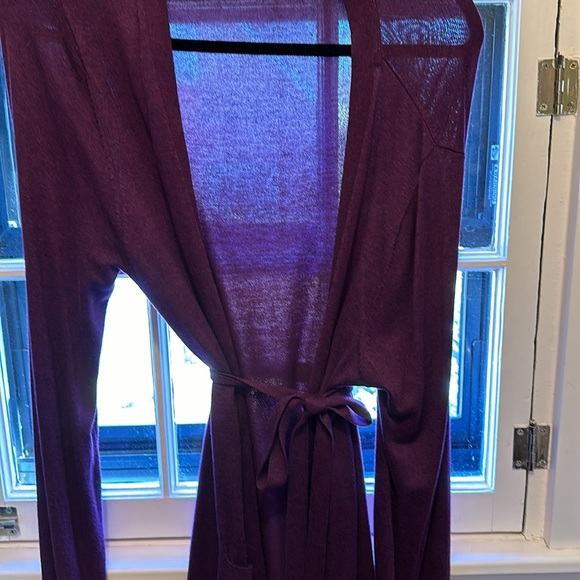 BCBGmaxazria aubergine Belted Cardigan w buttons and pockets - Picture 5 of 8